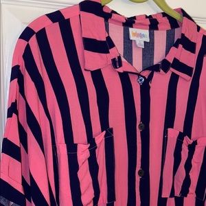 Lularoe Amy Button Down Large Pink stripe